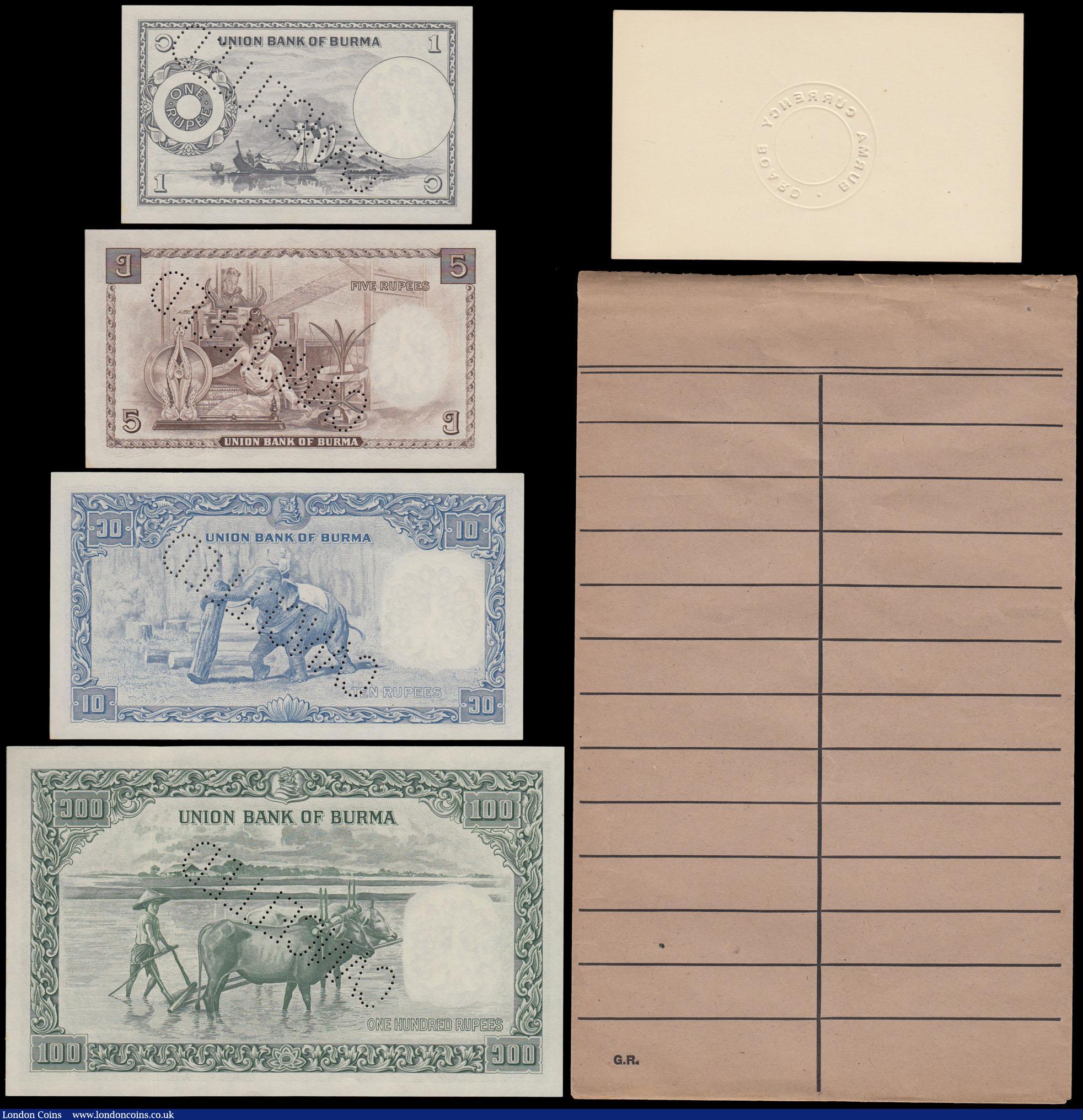 London Coins : A165 : Lot 866 : Burma Specimen Set ND 1953 Union Bank of Burma Act 1952 (4) comprising 1 Rupee looks like Pick 38 un...