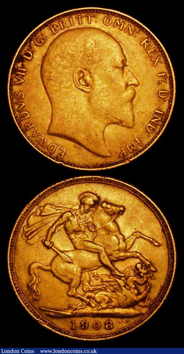 Sovereigns (2) 1908 Marsh 180 Good Fine , Sovereign 1912 Marsh 214 AVF/NEF : English Coins : Auction 166 : Lot 2173