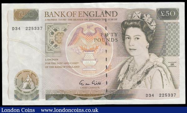 Fifty Pounds Gill QE2 pictorial & Sir Christopher Wren B356 issue 1988 serial number D34 225337 GEF : English Banknotes : Auction 166 : Lot 80