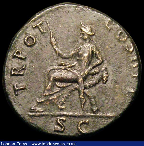Roman Brass Dupondius Trajan, Rome 101, Rev. Justitia std. l. on chair of crossed cornuacopiorum, (RCV 3225) GVF or better  : Ancient Coins : Auction 166 : Lot 1424