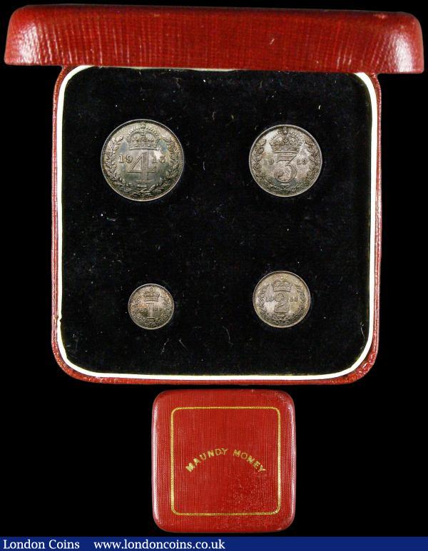 Maundy Set 1913 ESC 2530, Bull 3973 A/UNC to UNC with a colourful matching tone, comes with a square red Maundy Money box : English Coins : Auction 166 : Lot 1904