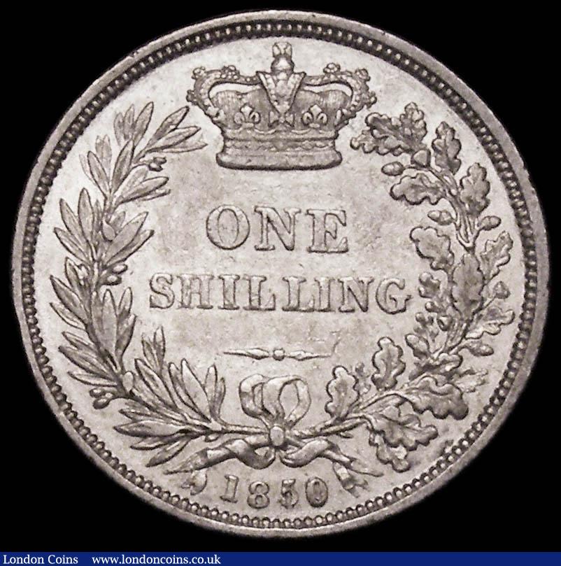 London Coins : A166 : Lot 2033 : Shilling 1850 50 over 49 or 46 ESC 1297, Bull 2997/2998 About VF/VF and Very Rare. All 1850 Shilling...