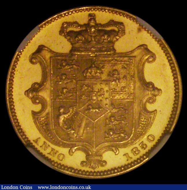 London Coins : A166 : Lot 2081 : Sovereign 1830 William IV Gold Pattern by W.Wyon after Chantrey's Model. Coarse hair and with f...