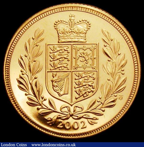 Sovereign 2002 Shield Marsh 316 Lustrous UNC the obverse with some toning marks, in a presentation box : English Coins : Auction 166 : Lot 2231