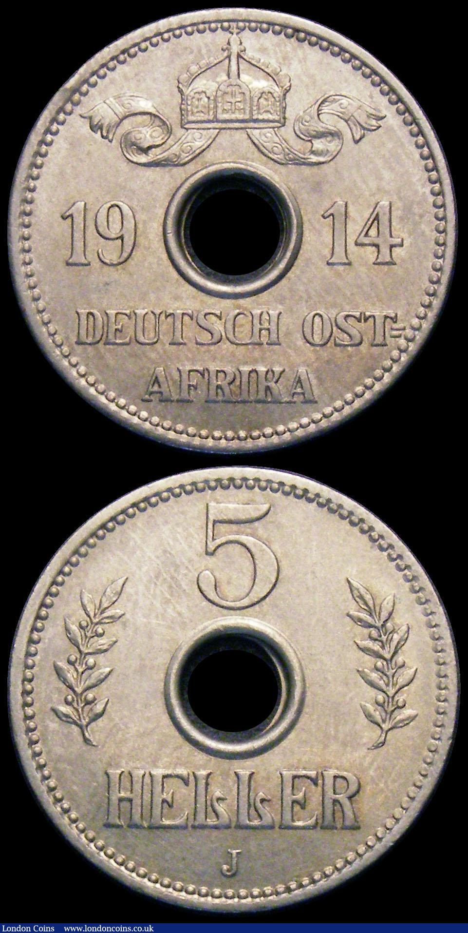 London Coins : A166 : Lot 2751 : German East Africa 5 Heller (2) 1913A KM#13 GEF, 1914J KM#13 A/UNC both with light golden toning
