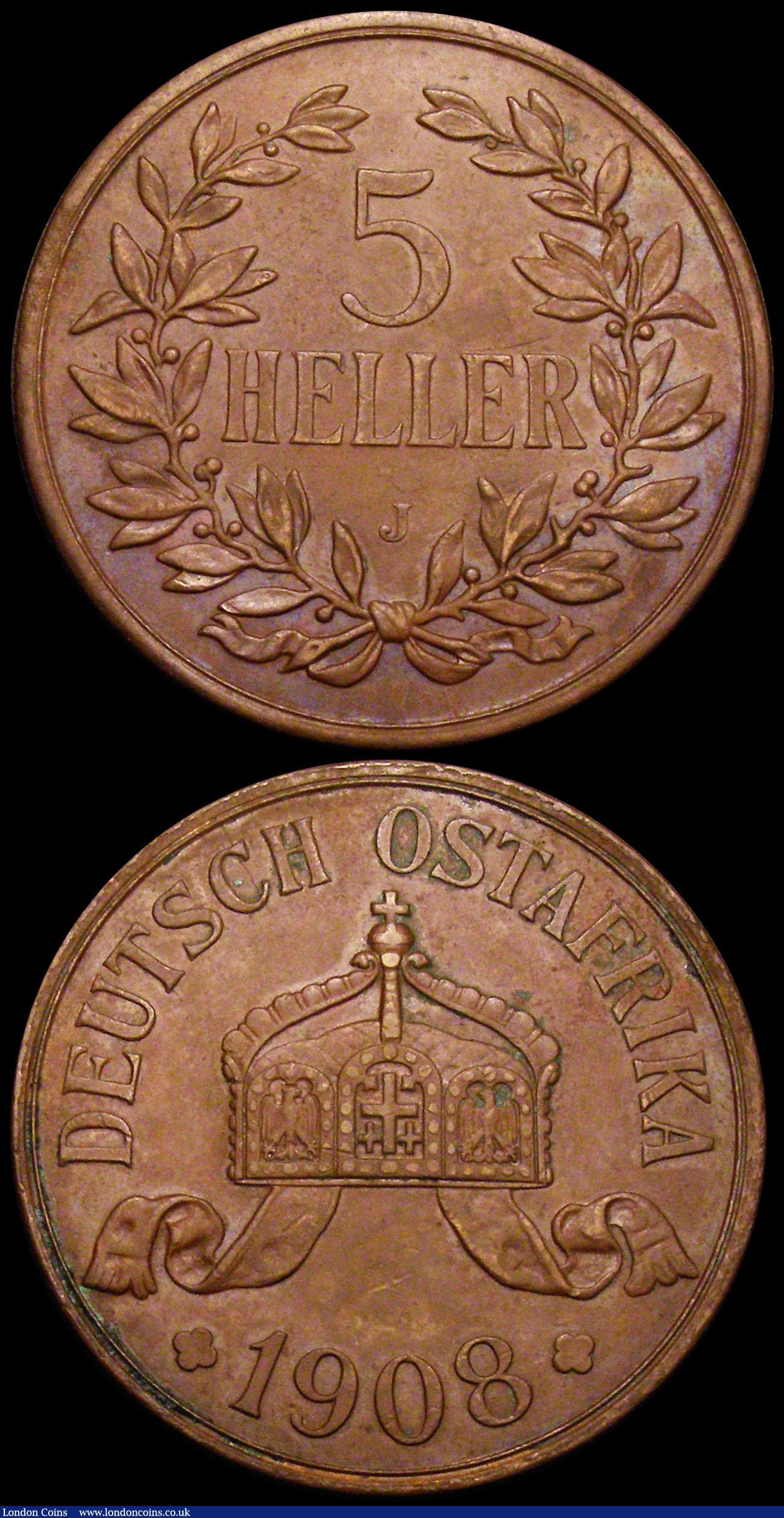 London Coins : A166 : Lot 2752 : German East Africa 5 Heller 1908J KM#11 (2) the first EF with some small spots, the second NEF with ...