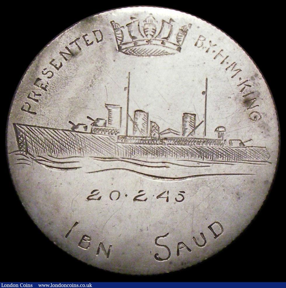 London Coins : A166 : Lot 2869 : Saudi Arabia Riyal in silver, 30.5mm diameter, KM#18 the reverse engraved with a ship sailing left, ...