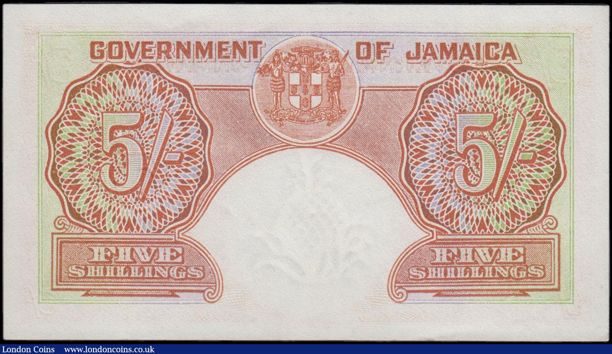 London Coins : A166 : Lot 315 : Jamaica Government 5 Shillings Pick 37b dated 7th April 1955 serial number 71D40527 and the note in ...