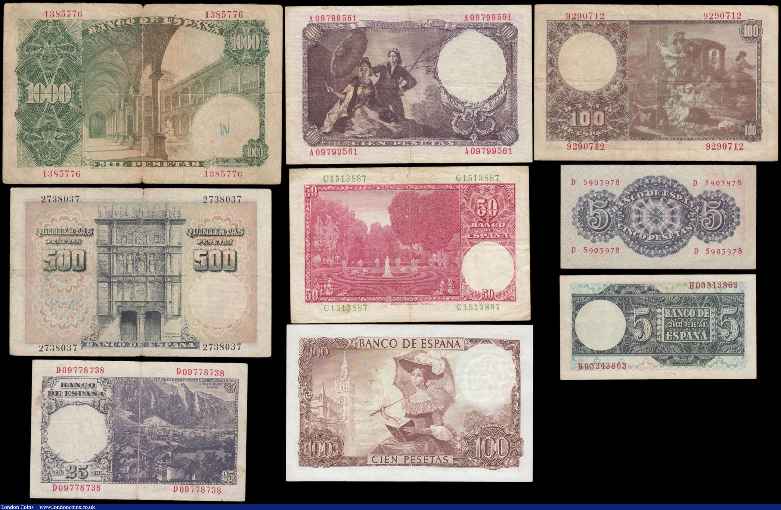 London Coins : A166 : Lot 428 : Spain El Banco de Espana (11) in mixed grades comprising 5 Pesetas Pick 136a dated 5th May 1948 seri...