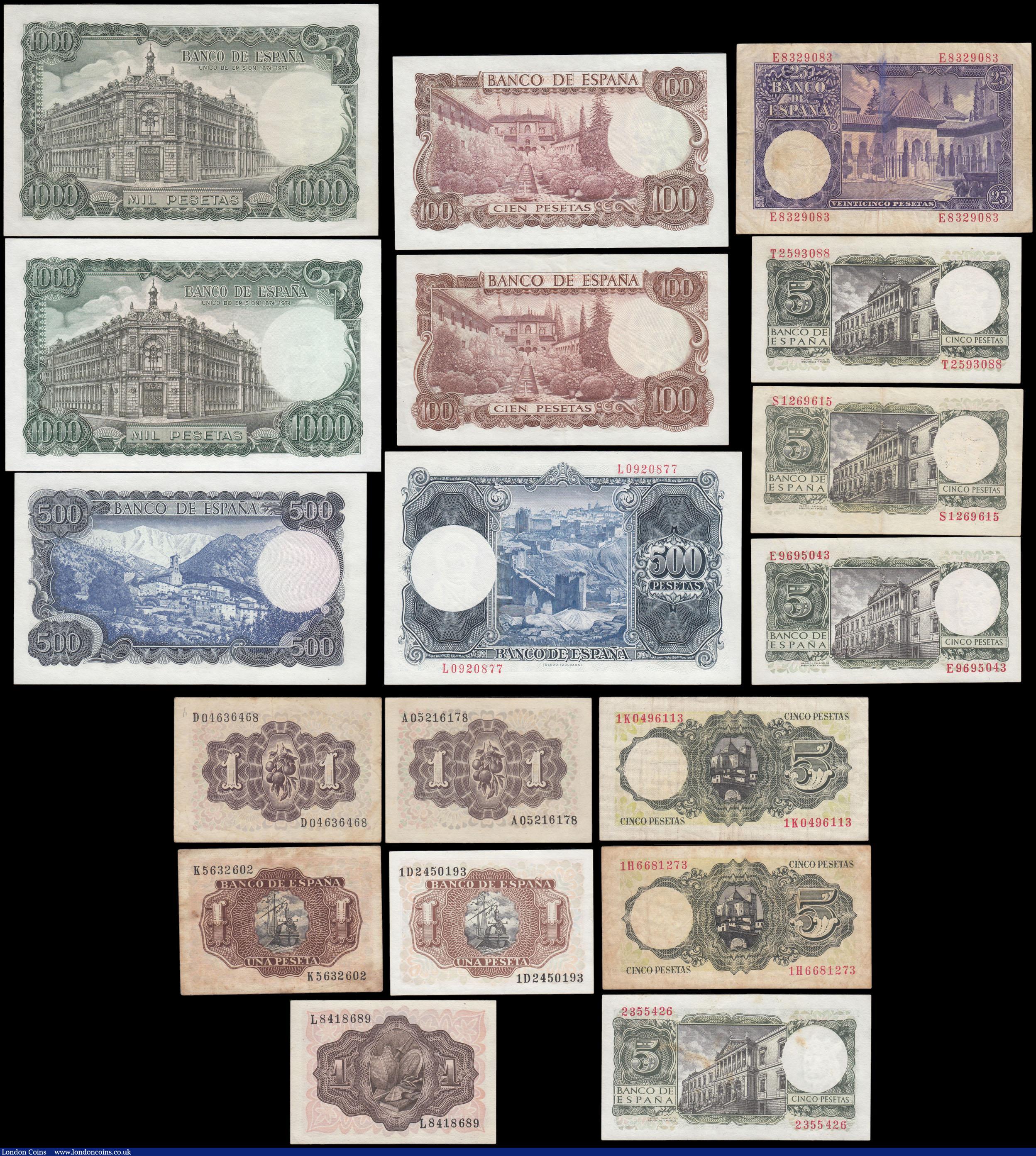 London Coins : A166 : Lot 431 : Spain El Banco de Espana (18) in mixed grades comprising 5 Pesetas Pick 140 dated 16th August 1951 (...