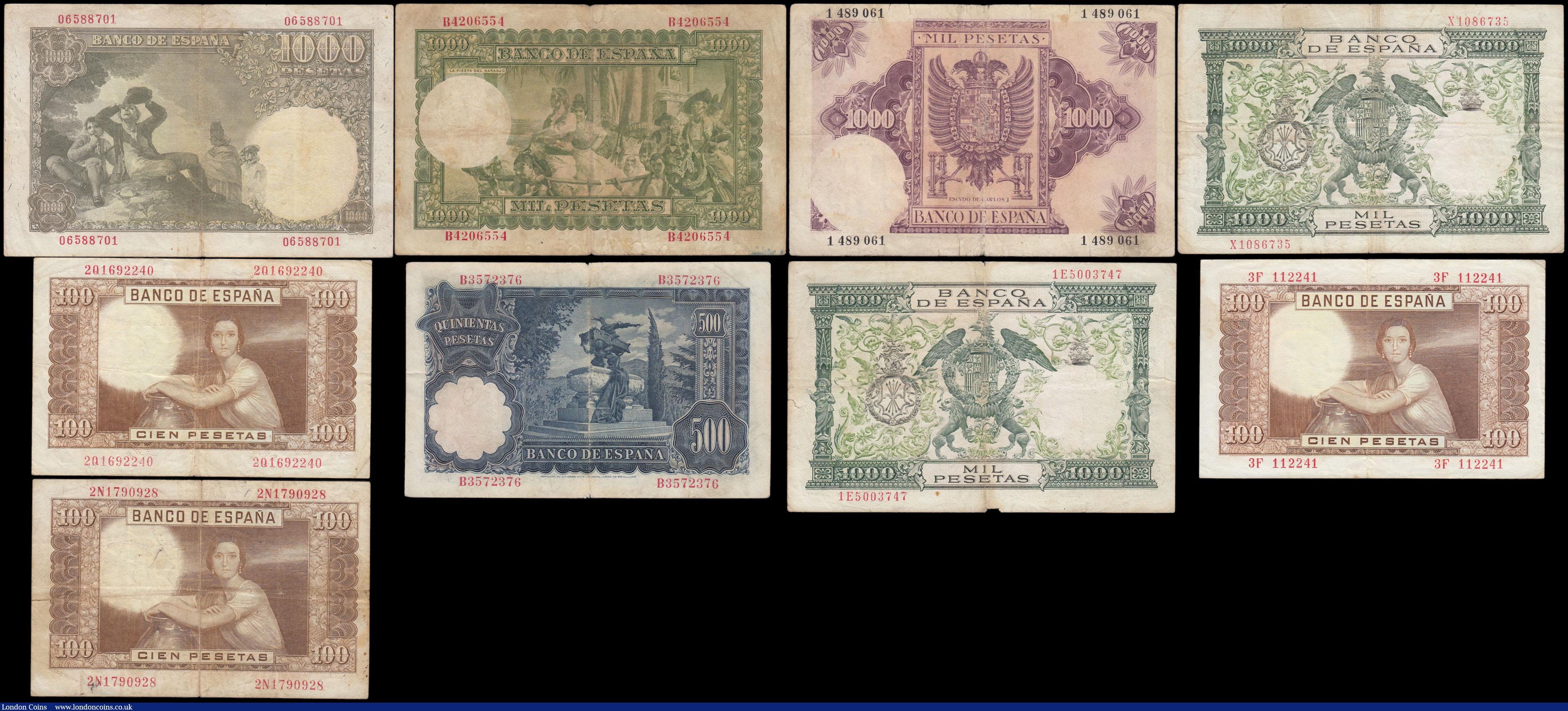 London Coins : A166 : Lot 433 : Spain El Banco de Espana (9) a scarce high denominations collection in mixed grades comprising 1000 ...