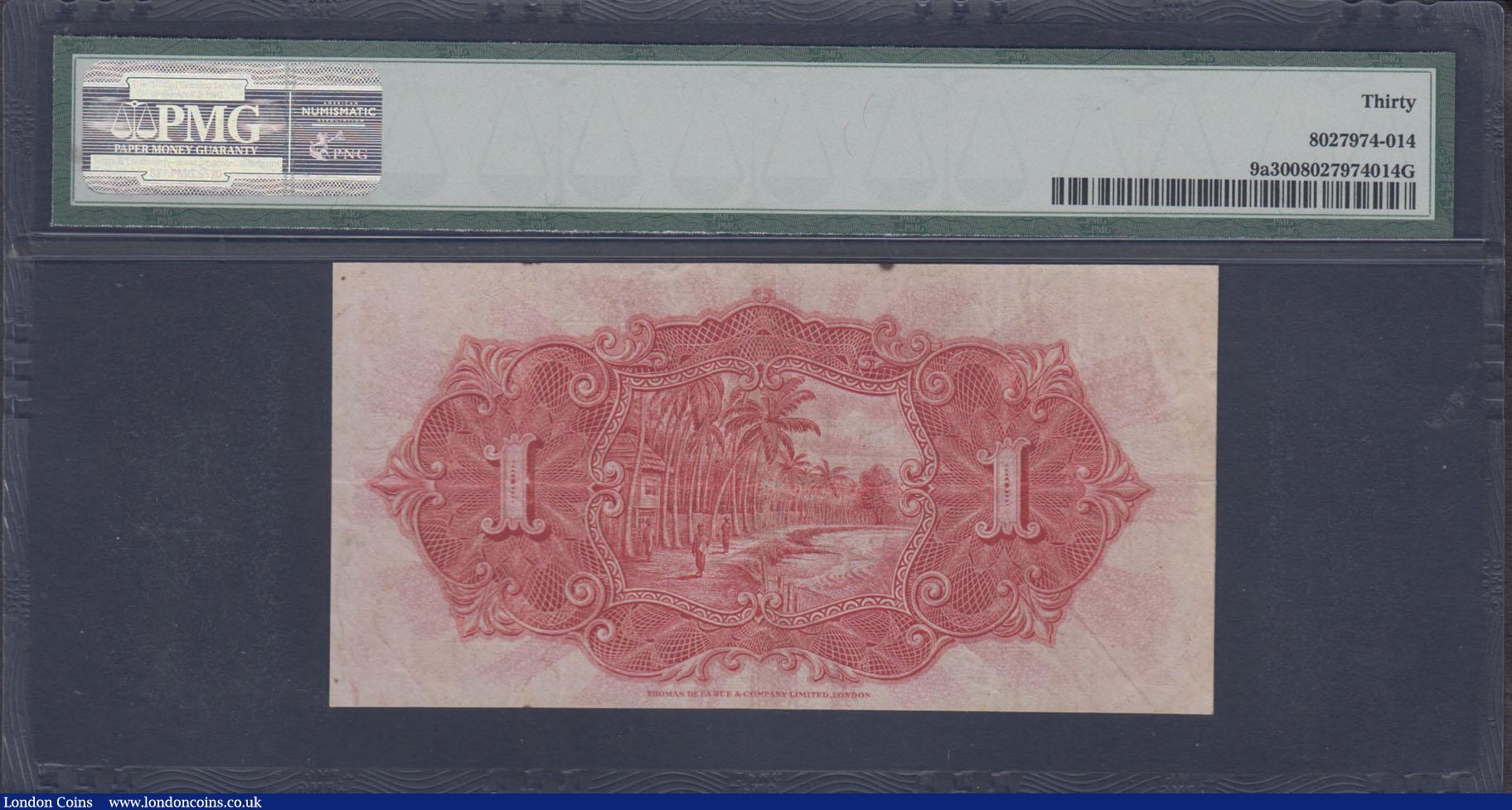 London Coins : A166 : Lot 449 : Straits Settlements 1 Dollar Pick 9a dated 1st January 1925 and date in red serial number J/39 18341...