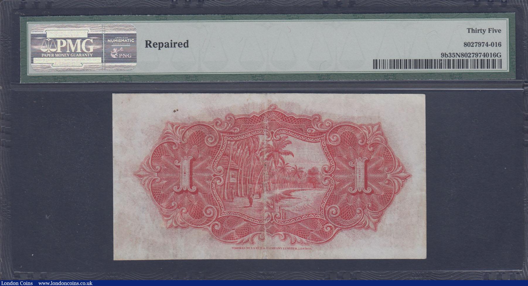 London Coins : A166 : Lot 451 : Straits Settlements 1 Dollar Pick 9b dated 1st January 1930 and date in black serial number N/59 940...