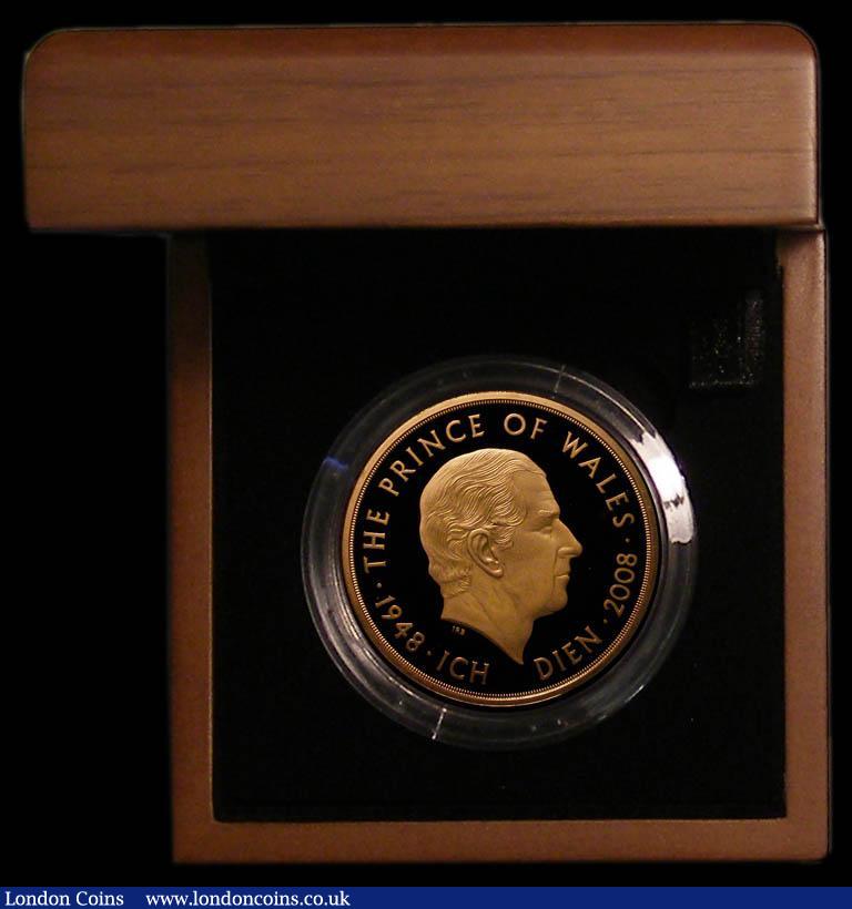 London Coins : A166 : Lot 598 : Five Pound Crown 2008 Prince Charles 60th Birthday Gold Proof S.L19 FDC in the Royal Mint box of iss...