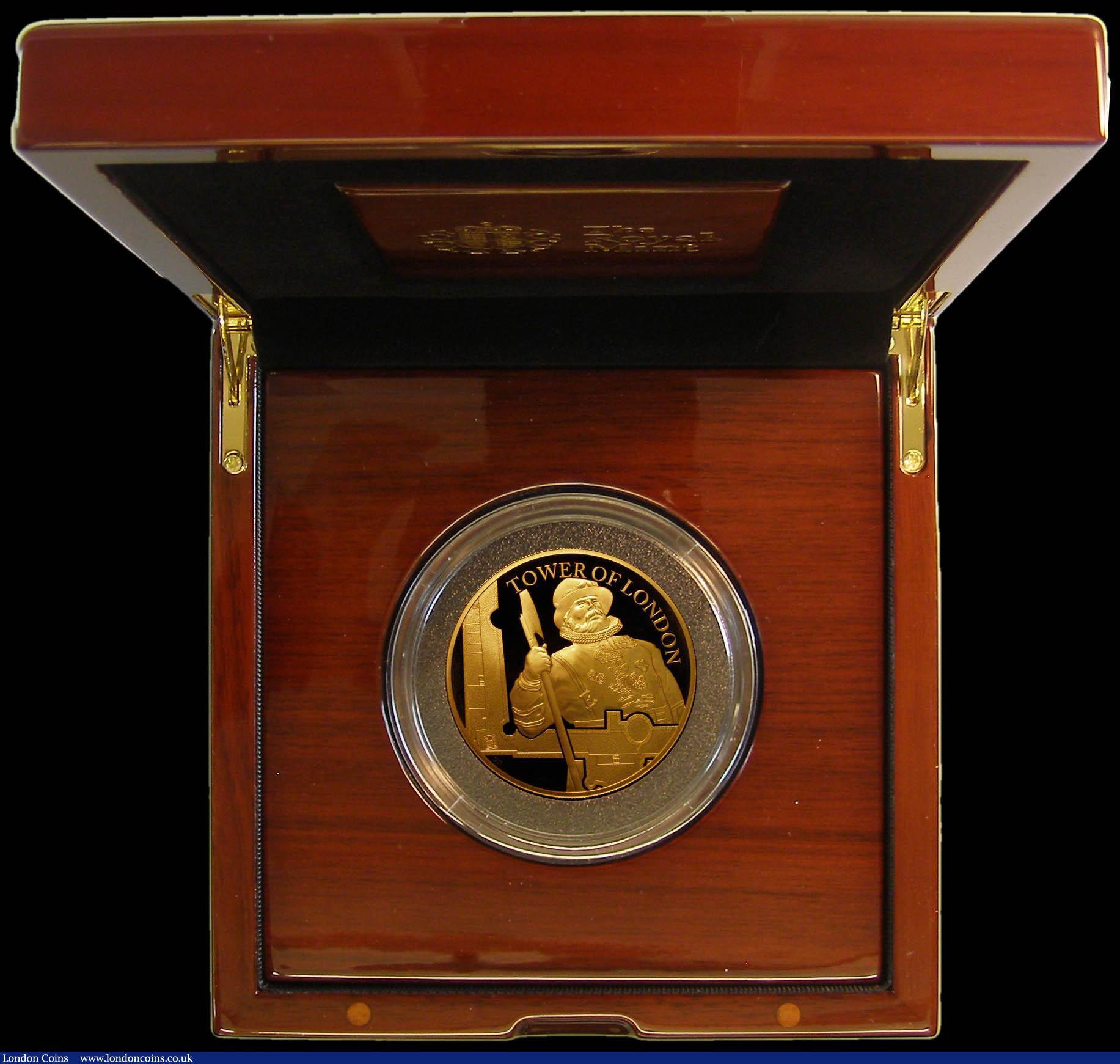 London Coins : A166 : Lot 798 : Ten Pounds 2019 Tower of London - The Yeoman Warders 5oz. Gold Proof FDC with the slightest hint of ...