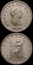 London Coins : A166 : Lot 2934 : Crown 1821 SECUNDO ESC 246, Bull 2310 VG, Halfpenny 1806 No Berries Peck 1376 Fine