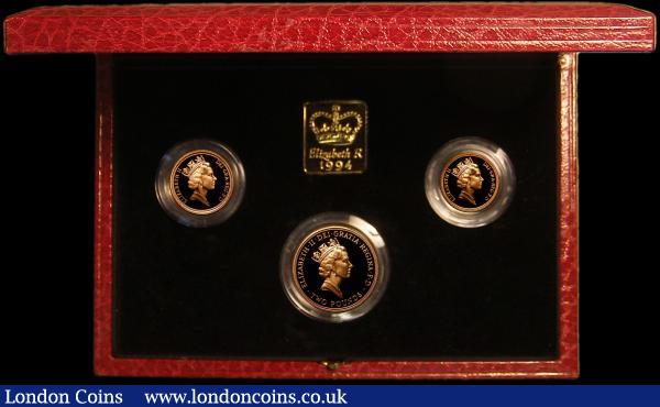 The 1994 United Kingdom Gold Three Coin Sovereign Collection, Two Pounds - Tercentenary of the Bank of England, Sovereign and Half Sovereign S.PGS21 FDC in the Royal Mint box of issue with certificate : English Cased : Auction 167 : Lot 172