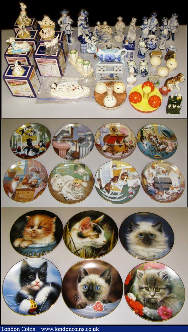 Ornamental and decorative China and Earthenware items, includes Royal Doulton Disney 101 Dalmatians figurines, Carltonware, Hamilton Collection 'Country Kittens' an 8-piece set of decorative plates. Hamilton Collection Cameo Kittens a 6-piece set of decorative plates, this set in the boxes of issue, also some Delftware items (62 pieces in lot) : Misc Items : Auction 167 : Lot 1855