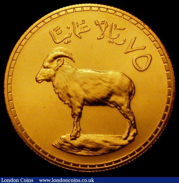 Oman 75 Omani Rials Gold AH1397 (1976) World Conservation Series Obverse National Arms above date, Reverse: Arabian Tahr KM#63, Weight 33.43 grammes. UNC with almost full lustre, comes in capsule with Royal Mint certificate, scarce with only 825 pieces minted : World Coins : Auction 167 : Lot 1989