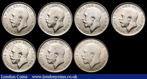 Shillings (7) 1911 A/UNC, 1915 EF, 1916 GEF/AU, 1917 AU/GEF, 1918 A/UNC, 1919 A/UNC, 1923 A/UNC with varying degrees of lustre : English Bulk Lots : Auction 167 : Lot 2138