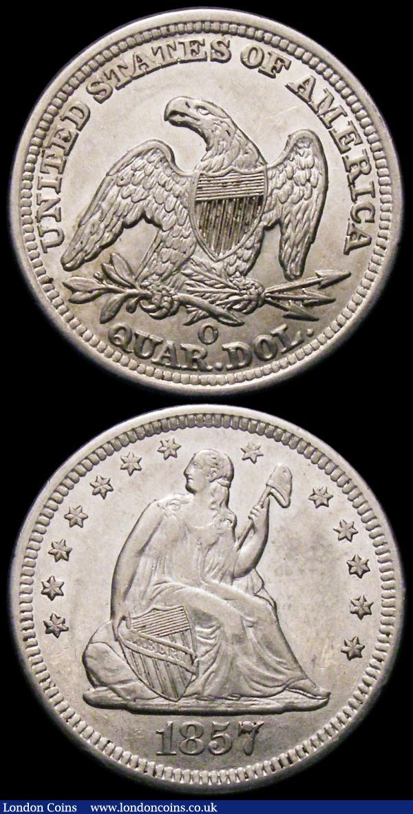 USA Quarter Dollars (2) 1847O Breen 3972, Good Fine, Breen in his 1988 publication states 'usually in low grades; unknown choice' we note that the current PCGS Population report shows only one example in MS64 (the finest known) and three examples in MS63, 1857O Breen 4012 EF the reverse with some scratches in the field, Breen states 'Very Rare UNC' : World Coins : Auction 167 : Lot 2396