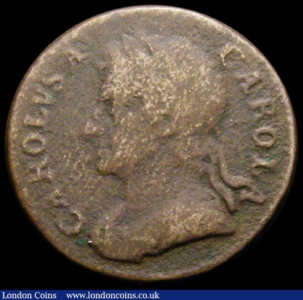 Farthing 1673 CAROLA error legend Peck 523 Fair : English Coins : Auction 167 : Lot 2414