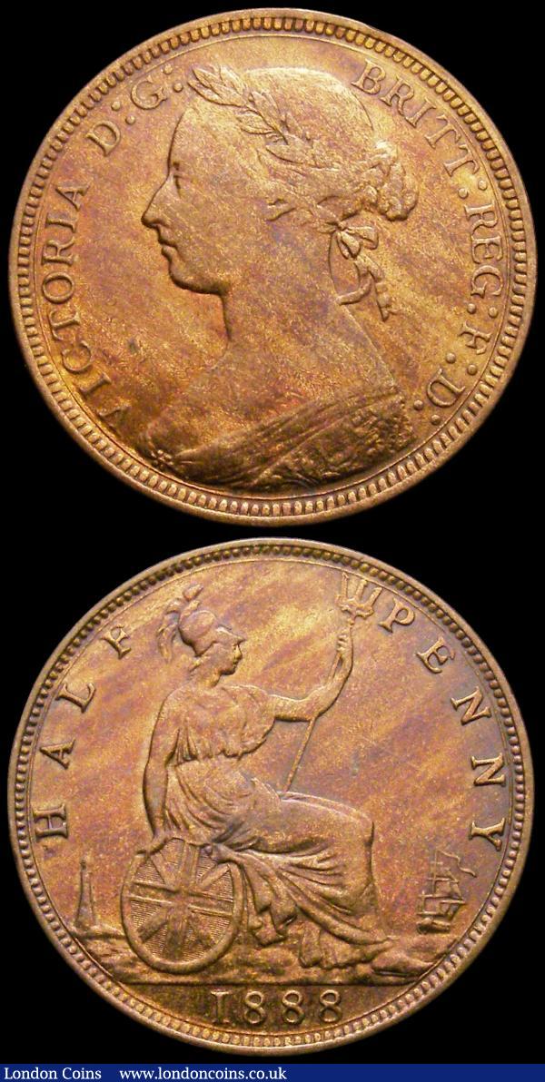 Halfpennies (2) 1858 8 over 6 Peck 1547 GEF with traces of lustre, some edge knocks and small spots, 1888 as Freeman 359 dies 17+S, with broken top bar to F in F:D: Good Fine, once cleaned, now retoning : English Coins : Auction 167 : Lot 2461