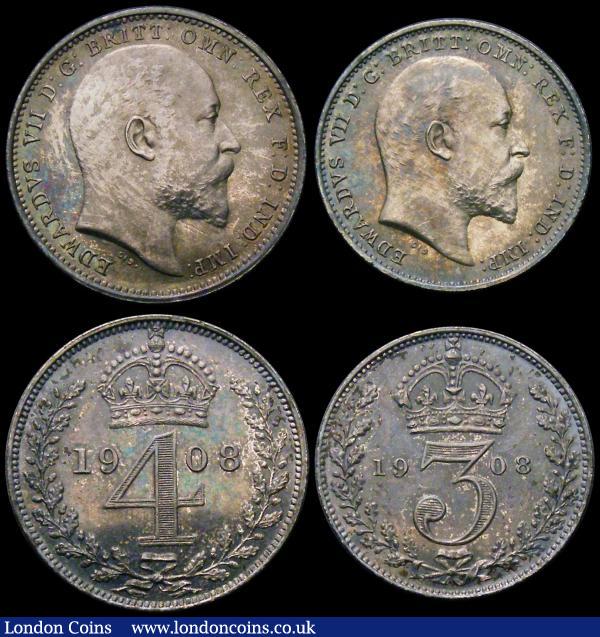 Maundy Set 1908 ESC 2524, Bull 3614 A/UNC to UNC the reverses with a matching deep tone, the obverses with blue and gold matching tone : English Coins : Auction 167 : Lot 2488