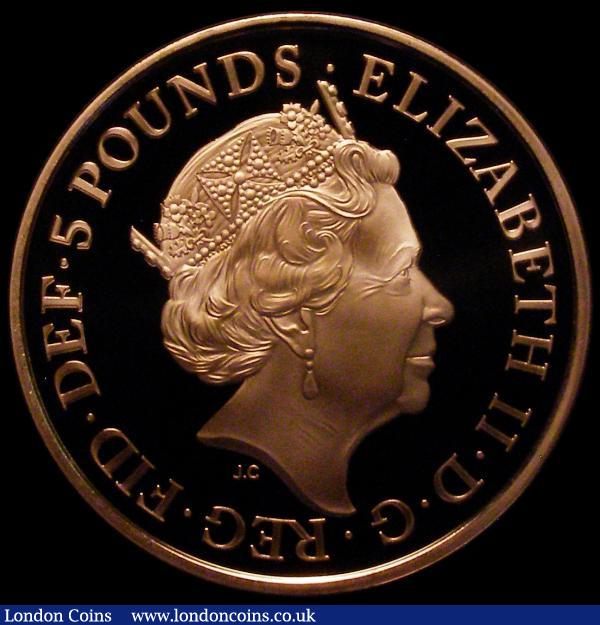 Five Pound Crown 2017 Centenary of the House of Windsor Gold Proof S.L49 FDC or very near so with a hint of red tone on either side, uncased in capsule with no certificate : English Coins : Auction 167 : Lot 556