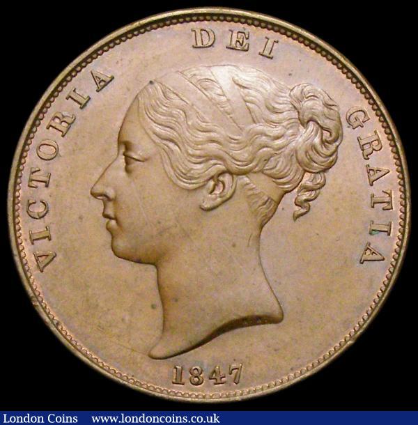 Penny 1847 DEF Close Colon Peck 1492 UNC/AU with just a trace of the colon after BRITANNIAR on the reverse : English Coins : Auction 167 : Lot 861