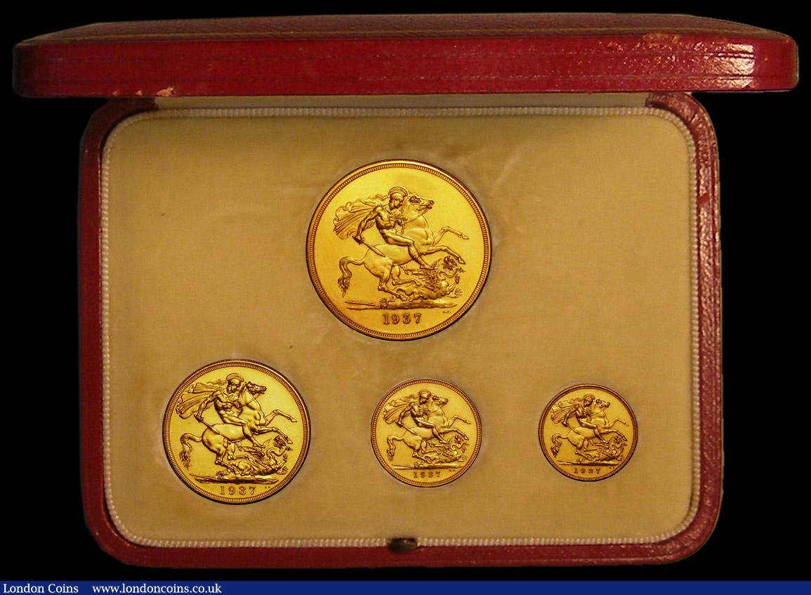 London Coins : A167 : Lot 103 : Proof Set 1937 (4 coins gold set) Five Pounds, Two Pounds, Sovereign and Half Sovereign UNC to nFDC ...