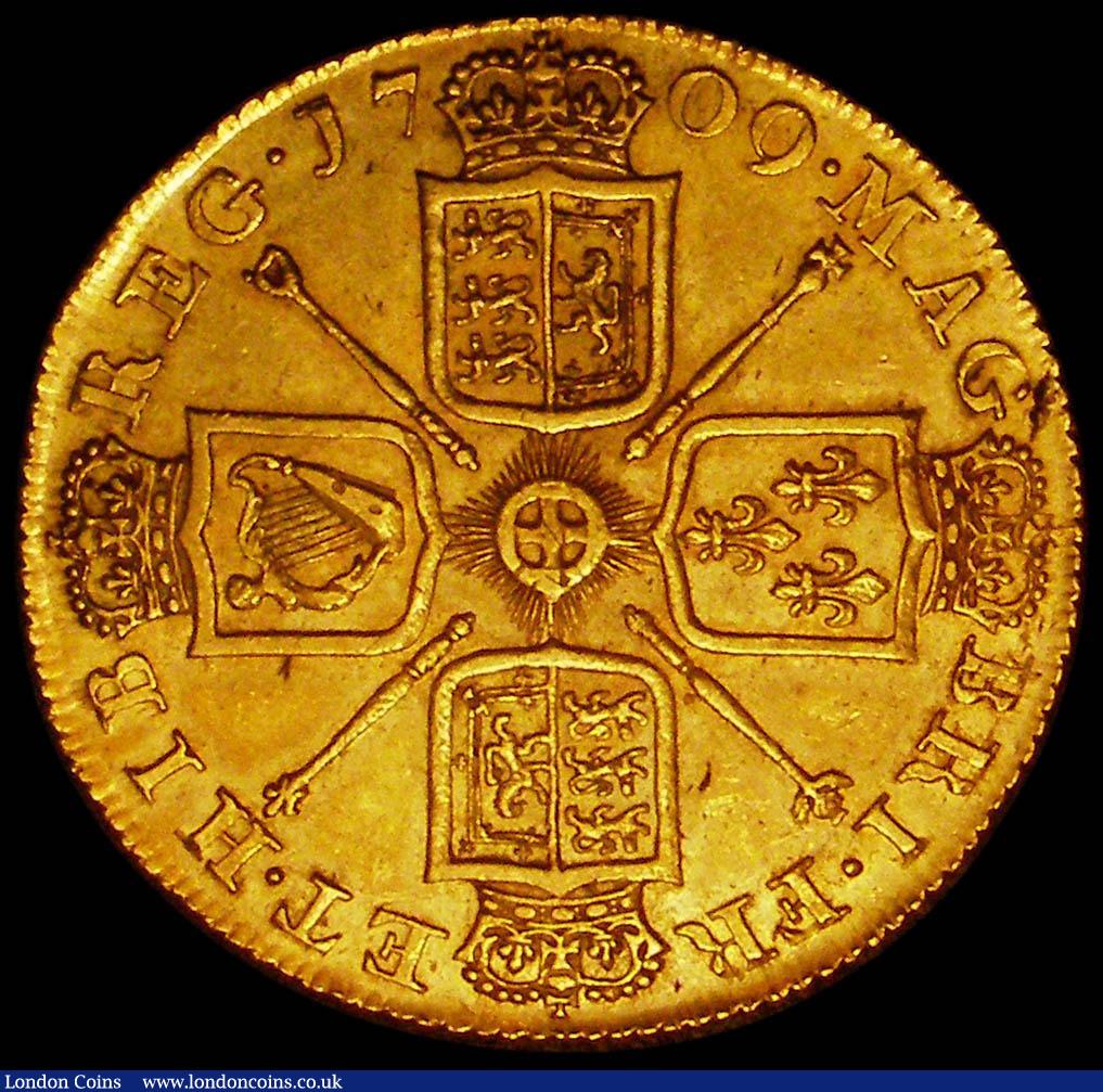 London Coins : A167 : Lot 1234 : Two Guineas 1709 S.3569 GVF, some old thin scratches and very light haymarks in the obverse field ba...