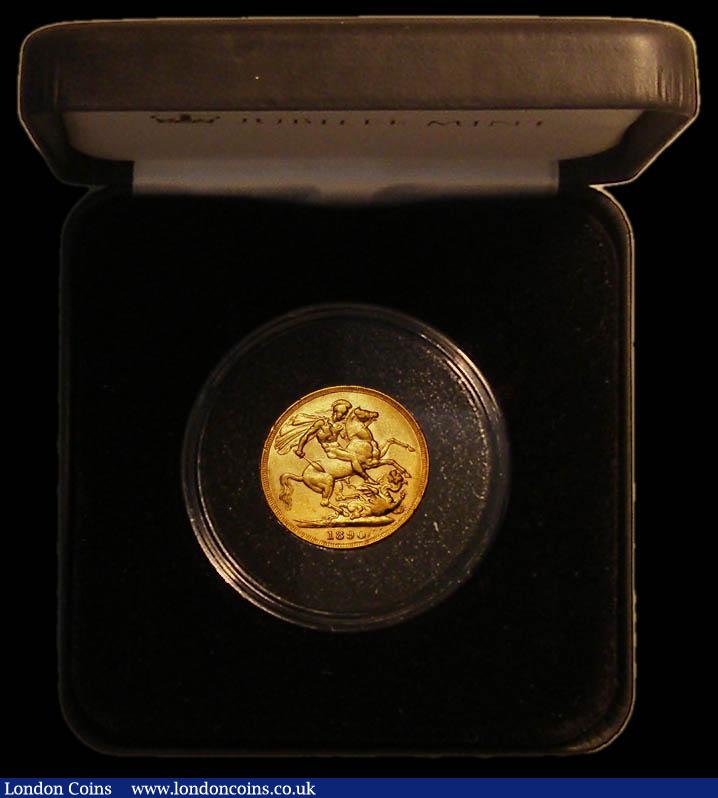 London Coins : A167 : Lot 134 : Sovereign 1890 G: of D:G: closer to crown S.3868B Fine, in a Jubilee Mint box with certificate