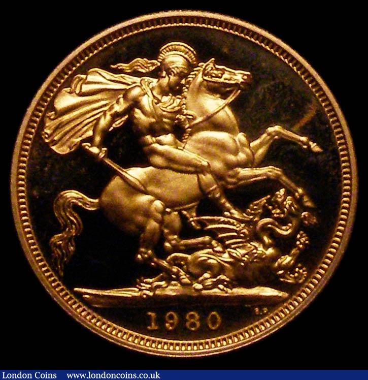 London Coins : A167 : Lot 137 : Sovereign 1980 Proof S.SC1 nFDC lightly toning, in the Green Royal Mint case of issue with certifica...