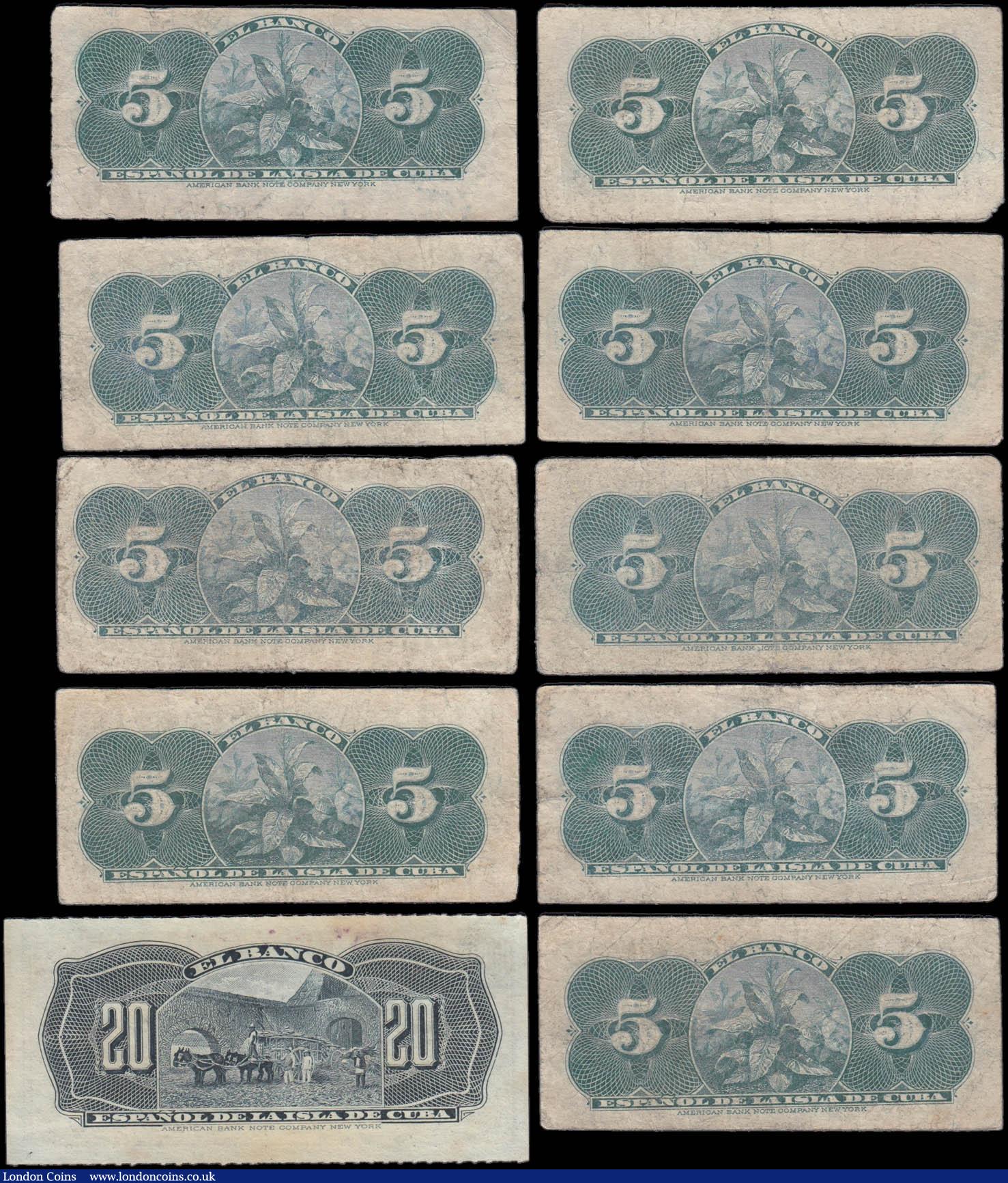 London Coins : A167 : Lot 1470 : Cuba Banco Espanol de la Isla de Cuba late 1896 and 1897 issues (10) comprising 5 Centavos Pick 45a ...