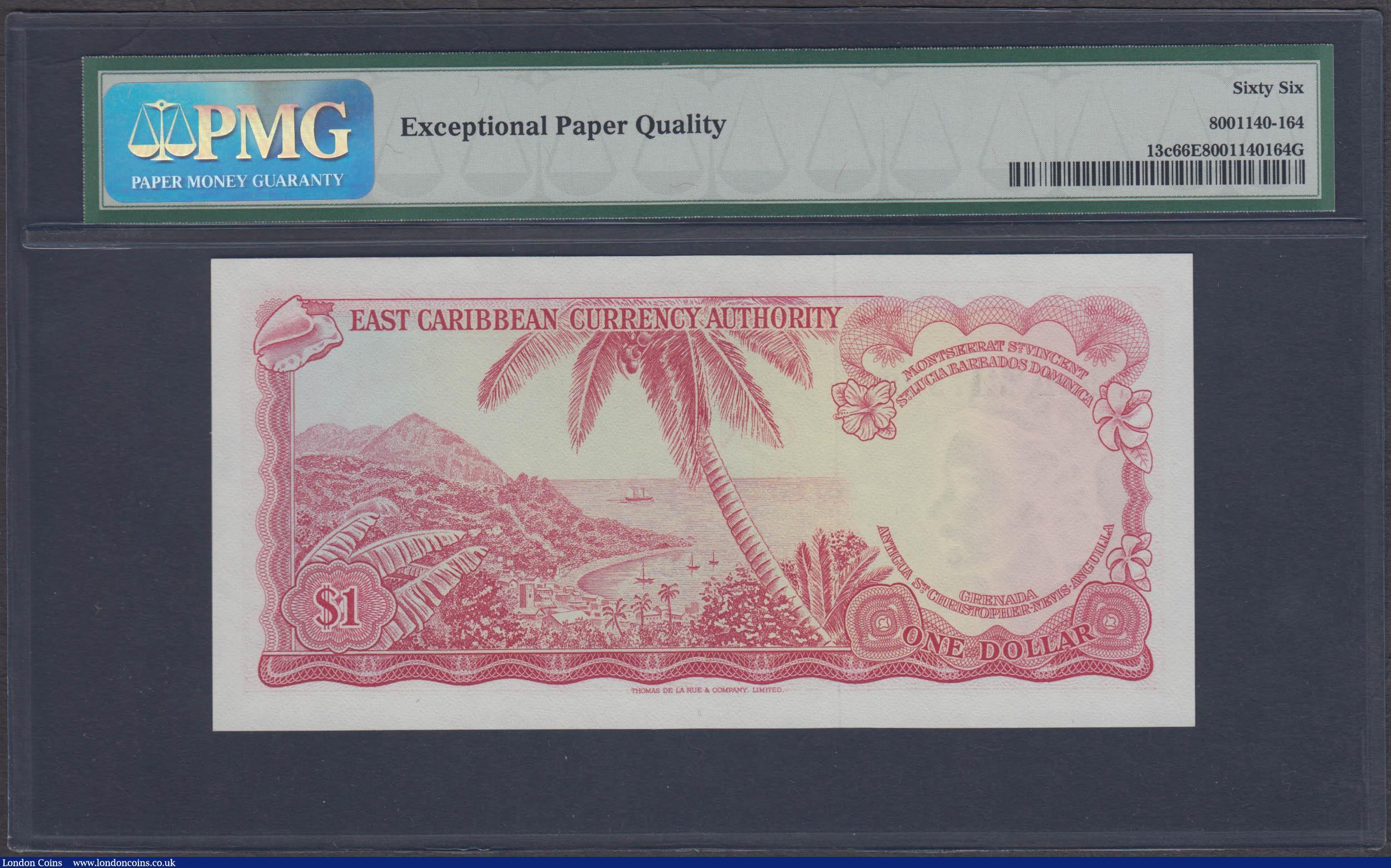 London Coins : A167 : Lot 1482 : East Caribbean Currency Authority 1 Dollar Pick 13c ND 1965 issue signatures SCWPM type 4 serial num...