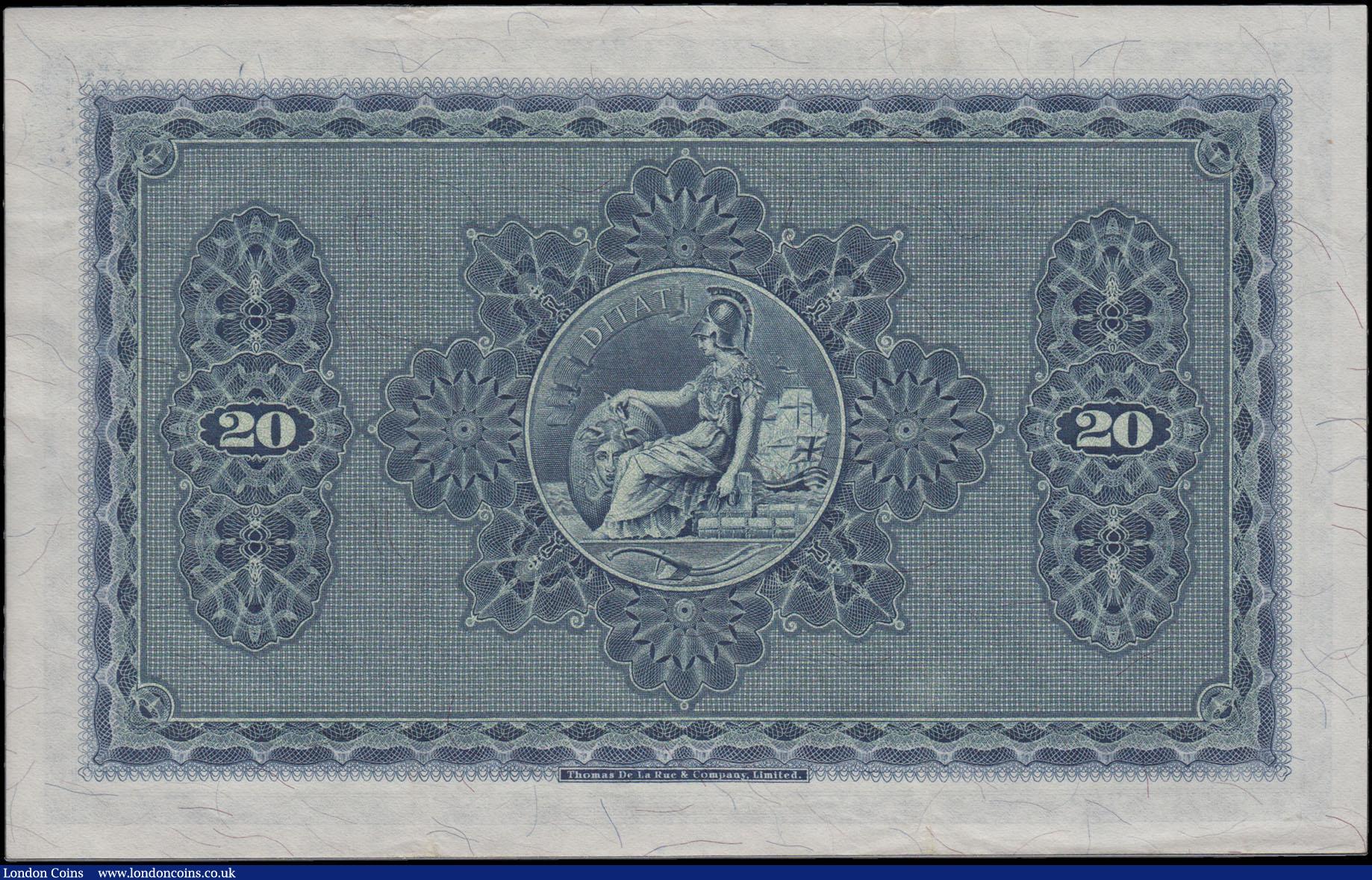 London Coins : A167 : Lot 1609 : Scotland The British Linen Bank 20 Pounds First Thomas De La Rue issue Pick 164 (BY SC236, PMS BL73)...
