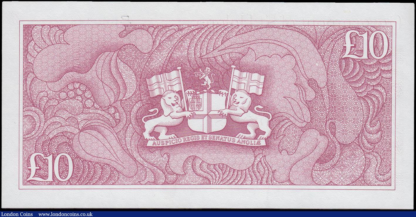 London Coins : A167 : Lot 1639 : St. Helena 10 Pounds Pick 8a ND 1979 a lower serial number P/1 000544. The note in pale red on multi...