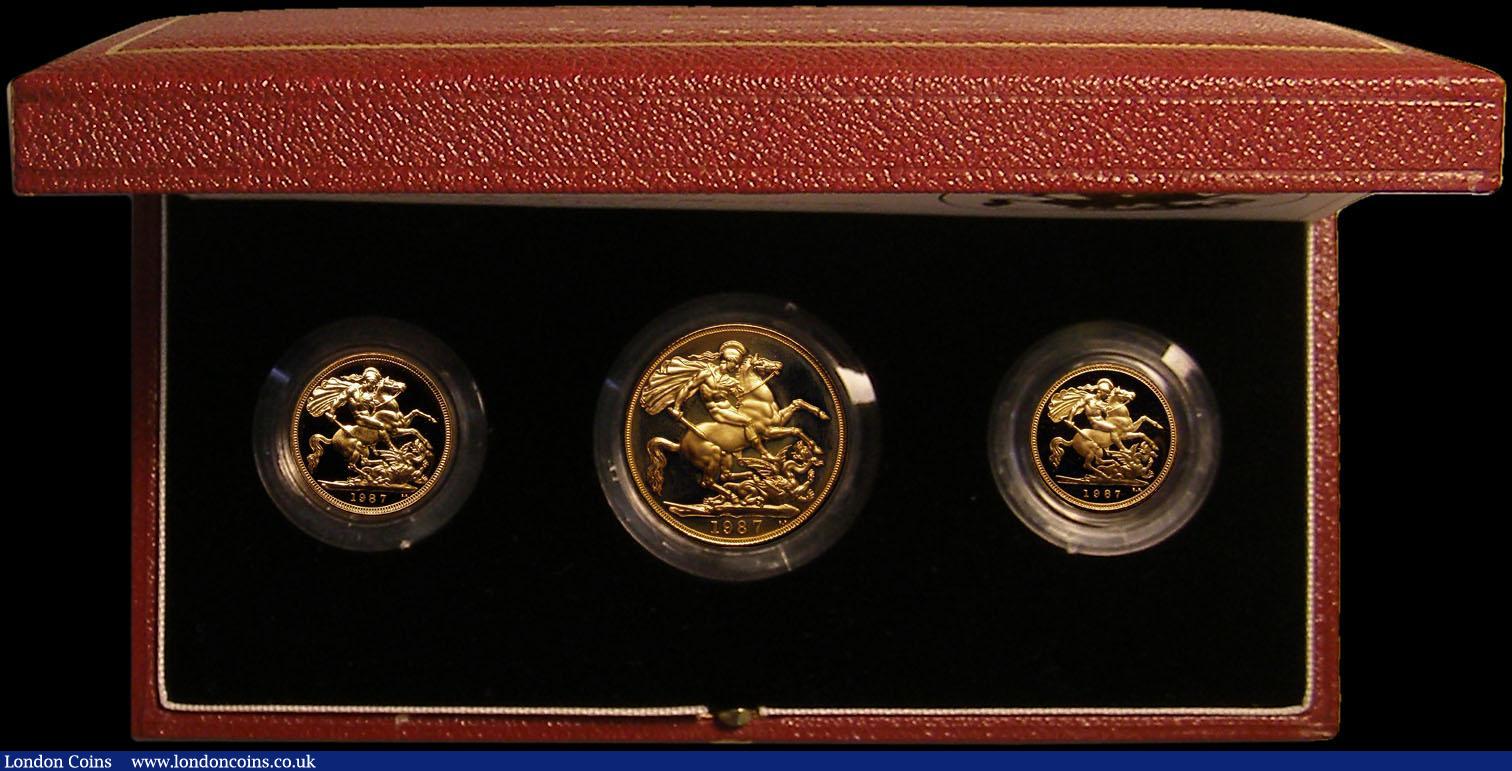 London Coins : A167 : Lot 170 : The 1987 United Kingdom Gold Proof Set, the three coin set Double Sovereign, Sovereign and Half Sove...