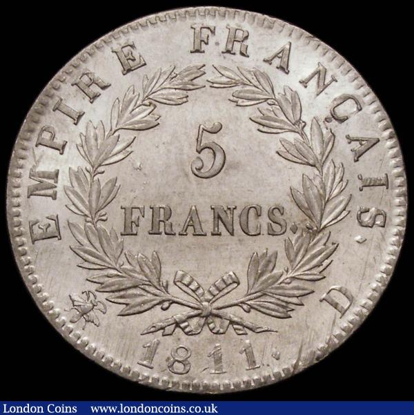 France Five Francs 1811D KM# Lyon Mint KM#694.5 UNC and lustrous and very seldom encountered in this high grade : World Coins : Auction 167 : Lot 1925