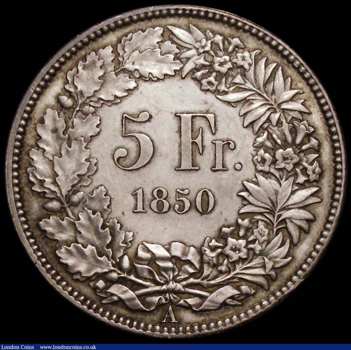 London Coins : A167 : Lot 2027 : Switzerland 5 Francs 1850A KM#11 EF and lightly toned