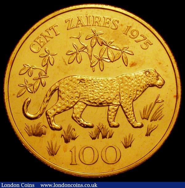Zaire 100 Zaires Gold 1975 World Conservation Series Obverse: Mobuto Sese Seko facing, Reverse: Leopard right, KM#11, Weight 33.43 grammes. UNC with practically full mint lustre with some light red toning, a rare issue with only 1415 pieces minted, come with capsule and Royal Mint certificate : World Coins : Auction 167 : Lot 2061