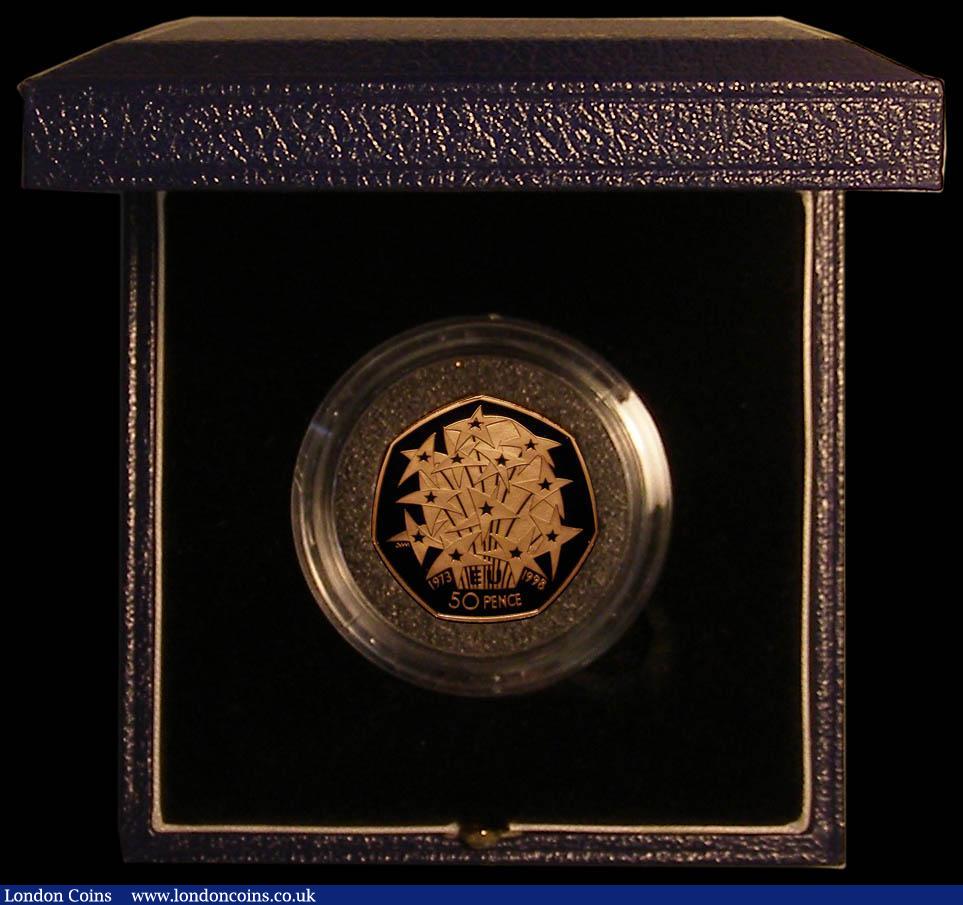 London Coins : A167 : Lot 21 : Fifty Pence 1998 25th Anniversary of the EEC Gold Proof S.H9 FDC in the Royal Mint box of issue with...