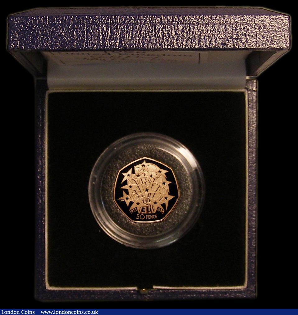 London Coins : A167 : Lot 22 : Fifty Pence 1998 25th Anniversary of the EEC Gold Proof S.H9 FDC/nFDC with a very small tone spot, i...