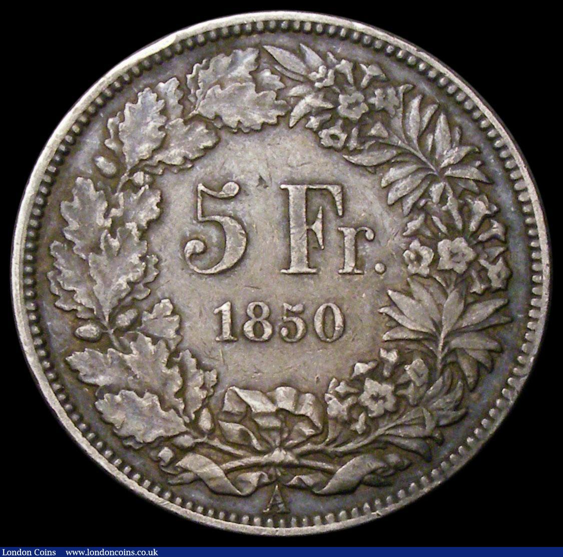 London Coins : A167 : Lot 2375 : Switzerland 5 Francs 1850A KM#11 Fine/Good Fine with grey tone