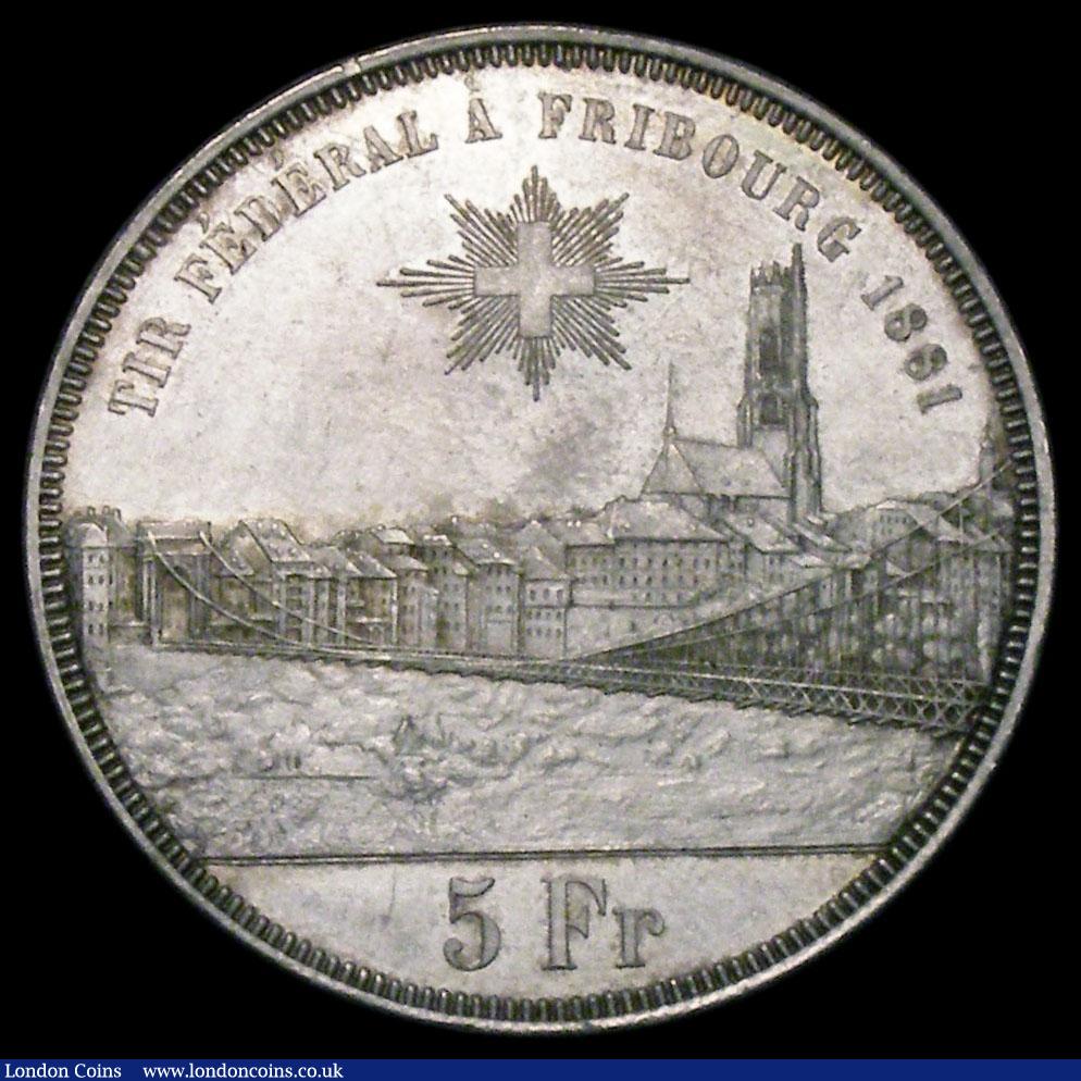 London Coins : A167 : Lot 2377 : Switzerland 5 Francs Shooting Thaler 1881 Fribourg X#S15 A/UNC and lustrous with some gold toning in...
