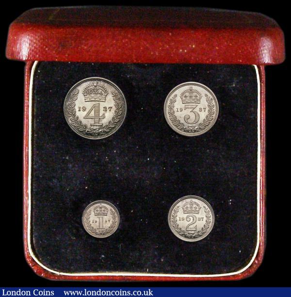 Maundy Set 1937 ESC 2554, Bull 4304 A/UNC to UNC and lustrous with some light toning, the Penny with some very small rim nicks, in a red Maundy Money box : English Coins : Auction 167 : Lot 2492
