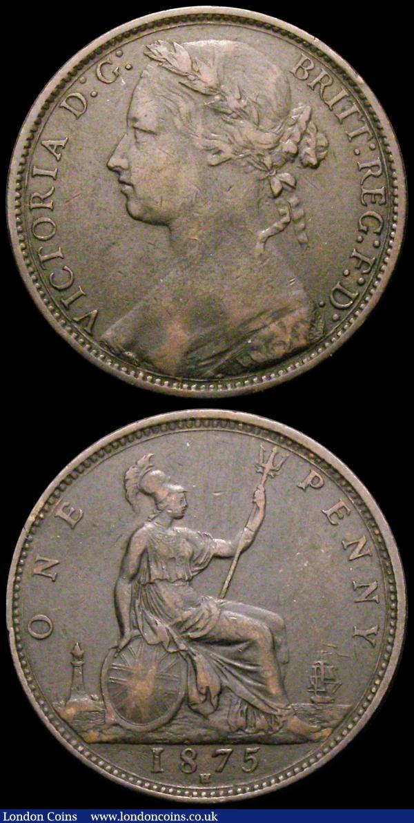 Pennies (2) 1875H Freeman 85 dies 8+J Fine, 1874H Freeman 73 dies 7+H with the 8 and 7 broken in the date, as well as many broken or weak letters in the reverse legend, VG and unusual : English Coins : Auction 167 : Lot 2496