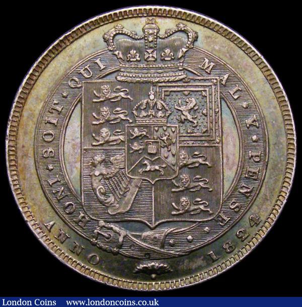 Shilling 1824 ESC 1251, Bull 2400 EF with some contact marks, the reverse with green tone : English Coins : Auction 167 : Lot 2516