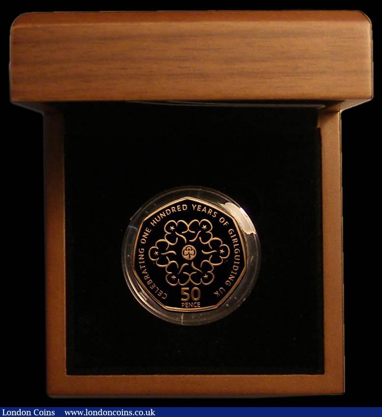 London Coins : A167 : Lot 31 : Fifty Pence 2010 100 Years of Girlguiding Gold Proof S.H24  The obverse with one small tone spot oth...